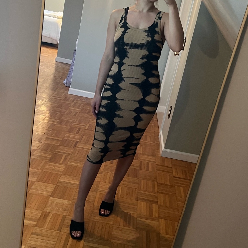 Zara Black and Tan Tie-Dye Midi Dress - Picture 8 of 8